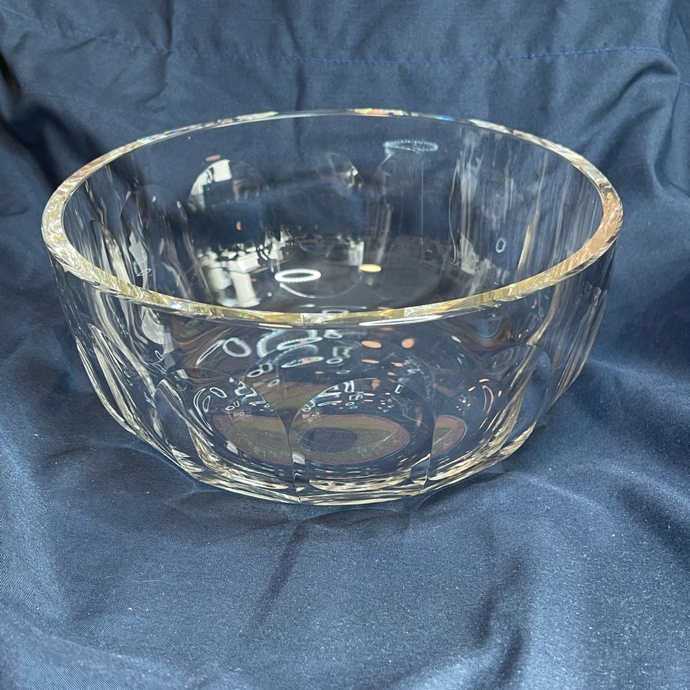 Vintage Signed Val Saint Lambert Clear Crystal Bowl – 9” x 6” – Made in Belgium